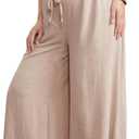 Women's Maternity Elastic High Waist Pants Knot Front Wide Leg Pregnancy Pants (Apricot)
