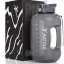 1 Gallon Water Bottle with Straw & Chug lid, BPA Free Dishwasher Safe 128oz Large Water Bottle with Motivational Time Marker and Handle Leak-proof Big Water Jug for Camping Sports Workouts (Black)