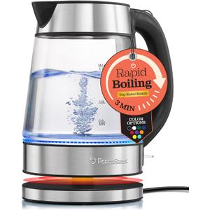 Speed-Boil Electric Kettle For Coffee & Tea - 1.7L Water Boiler 1500W, Borosilicate Glass, Easy Clean Wide Opening, Auto Shut-Off, Cool Touch Handle, LED Light. 360 Rotation, Boil Dry Protection