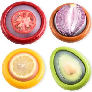 Silicone Avocado Saver - 4PCS Multi-Use Food Saver as Onion Saver & Lemon Saver, Avocado Keeper, Tomato Saver, and More - Anti-Oxidation + Reusable Fruit and Vegetable Storage Containers for Fridge