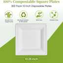 ECOLipak 10 Inch Square Paper Plates, 300 Pack Compostable Heavy Duty Biodegradable Paper Plates, Made from Sugarcane, Eco Friendly White Disposable Plates for Party, Dinner