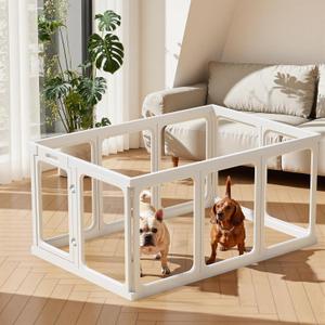 Clear Acrylic Dog Playpen - 50 x 30.4 Inch, 24" H 10 Planes Transparent Dog Fence Indoor, Sturdy Pet Pen for Puppy/Small Dog/Rabbit/Pig, Easy Assemble & Cleaning Plastic Whelping Box Enclosure, White