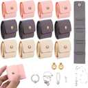 12 Pack Mini Jewelry Travel Pouch, Foldable Leather Jewelry Organizer Pouch Compact Case with Buckle Travel Accessories for Necklaces, Rings & Earrings (Beige, Pink, Gray)