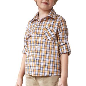 Arshiner Boy's Plaid Button Down Shirt Long Sleeve Roll Up Casual Shirts with Pocket 4-11 Years