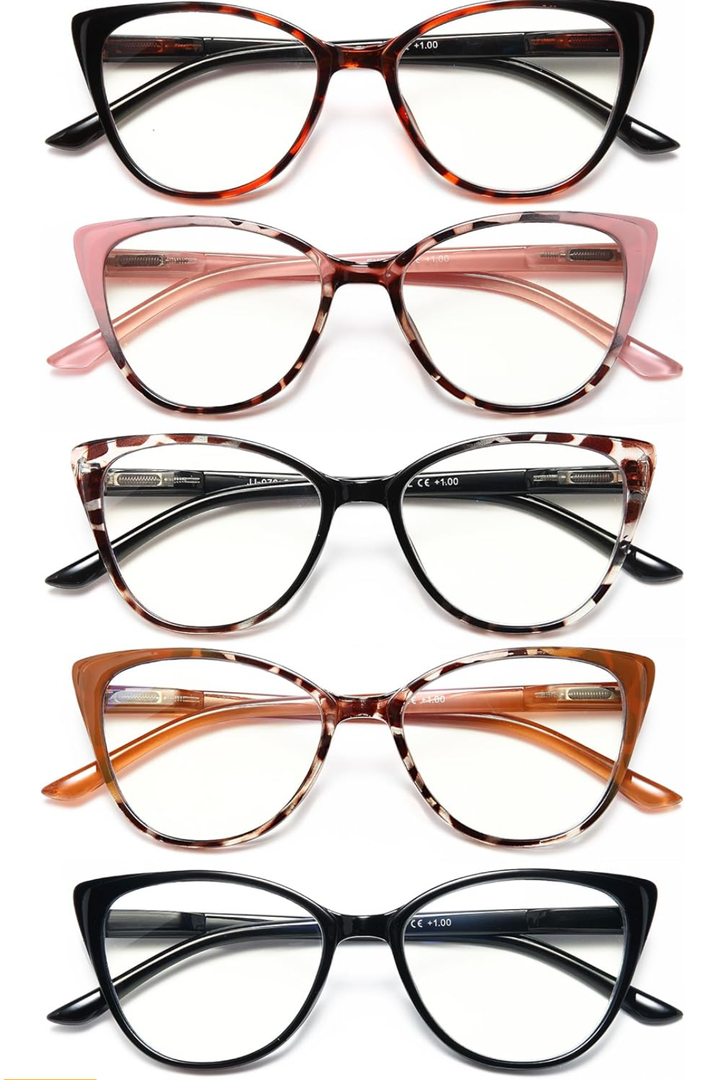 EYEURL 5 Pack Cat Eye Reading Glasses for Women-Blue Light Glasses for Woman Fashion Readers with Spring Hinge