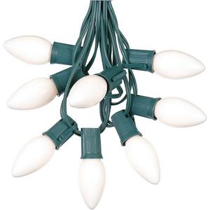 25 Foot C9 White Ceramic Christmas String Light Set - Outdoor Roofline Light String - Opaque Bulbs - Green Wire