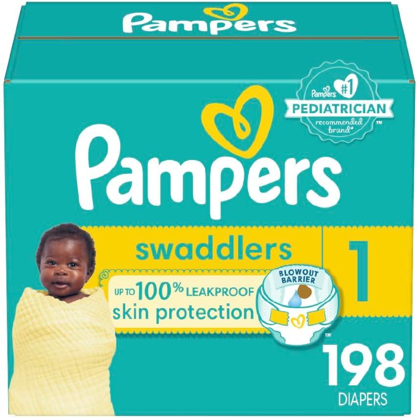 Pampers Baby Diapers - Swaddlers - Size 1, 198 Count, Ultra Absorbent Disposable Infant Diaper (Size 1)