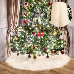 Tatuo 32 Inch Christmas Tree Skirt White Fur Fluffy Faux Plush Winter Tree Skirt for Christmas Holiday Decorations