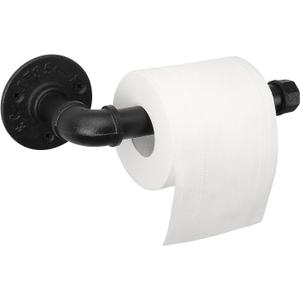 Industrial Pipe Toilet Paper Holder, Heavy Duty DIY Vintage Rustic Iron Farmhouse Style Roll Tissue Wall Mount Paper Holder Towel Racks with Hardware for Bathroom, Kitchen, Bedroom (1, Black)
