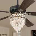 Fanbulous 60 Inch Farmhouse Fandelier Ceiling Fans with Light, Crystal Ceiling Fan Chandelier with 6 Speeds, Quiet Reversible Noiseless DC Motor, 3CCT, Indoor Ceiling Fan for Living Room Bedroom, Missing Parts