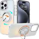 Iridescent Case for iPhone 15 Pro Max Case with Stand [ Compatible with MagSafe ], Military Grade Heavy Duty Cover with Magnetic 360 Rotatable Ring Kickstand for Women Men, Holographic White