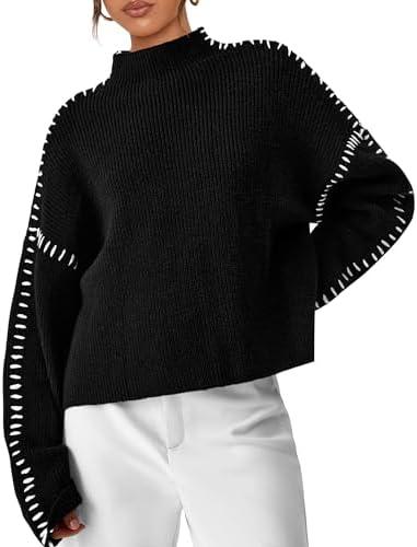 PRETTYGARDEN Women's Chunky Knit Sweaters 2026 Fall Long Sleeve Mock Neck Oversized Pullover Tops Winter Fashion Clothes M