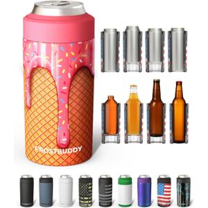 Frost Buddy Universal Buddy Can Cooler - Fits All - For Regular 12 & 16 oz or Slim-Size Bottles - Insulated Double-Walled Stainless Steel (Ice Cream)