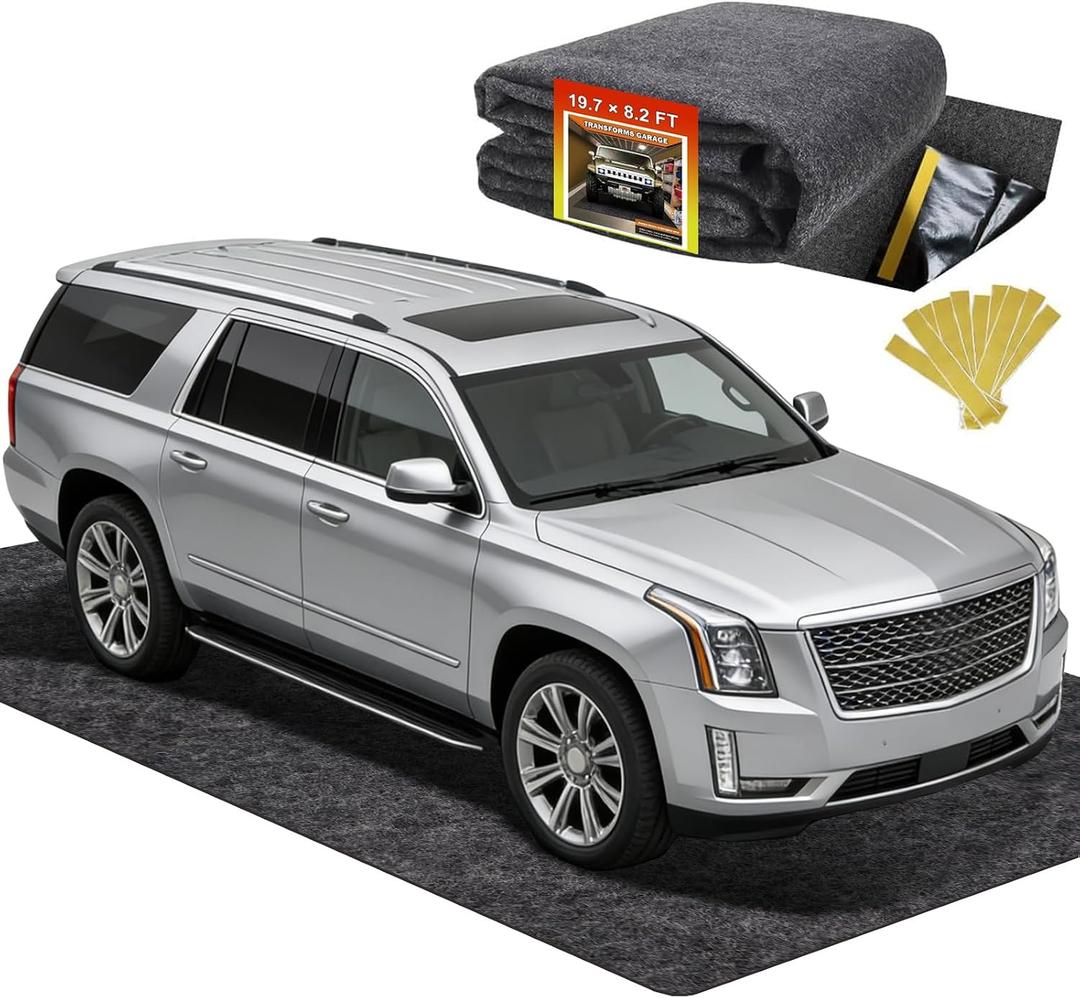 19.7' 8.2' Garage Floor Mat for Under Car, Heavy-Duty Oil Spill Mat, Waterproof & Absorbent Garage Flooring, Non-Slip Protective Pad for Garage & Shop, Reusable & Washable with Adhesive Tape