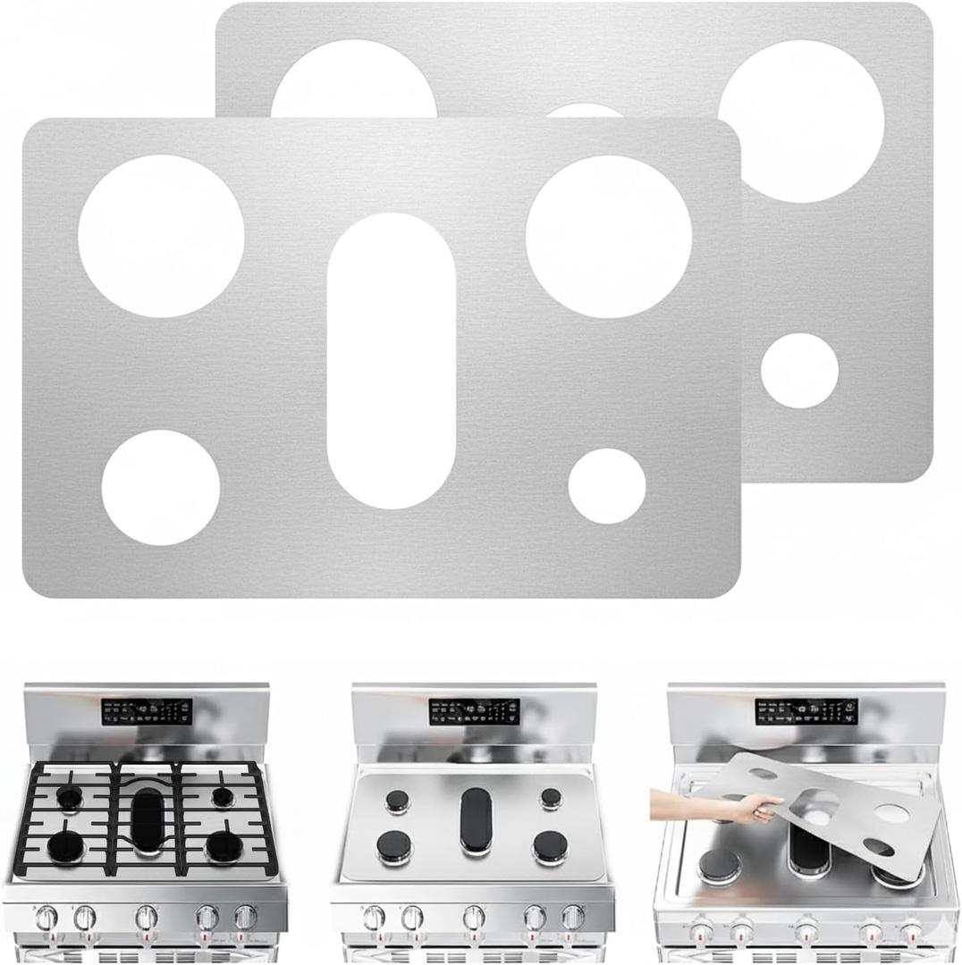 2 Pack Stove Top Protector for Samsung and LG Gas Stove Range, Reusable Gas Stove Burner Liners, for Model LDG4315 LRG4115 LRG4113 LDG4313 LRGL5821 LRGL5825 LRGL5925 LSGL6335DF, 0.3MM Silver