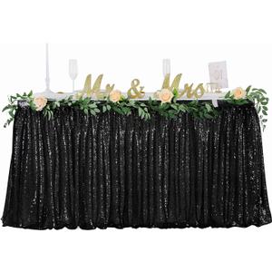 6ft Black Table Skirt for Round Rectangle Square Table Sequin tablecloth for Birthday Party Family Baby Shower