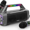 Karaoke Machine with Two Wireless Microphones, Portable Bluetooth Speaker for 100W Stereo Sound, IPX7 Waterproof Speaker with Remote Control Supports for USB,AUX,TWS,40H Playtime,BT 5.3,Rhythm Light