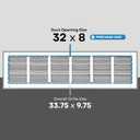 32x8 Return Air Vent Cover Grille for Wall or Ceiling Duct Opening - Flat Stamped Steel Grill by HVAC Premium - White - Overall Size: 33.75" x 9.75"