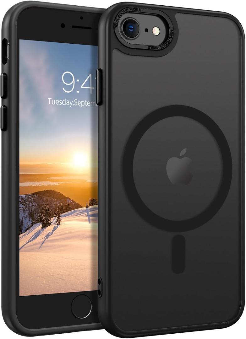 GUAGUA for iPhone SE 2022/2020 Case, Magnetic Phone Case for iPhone 6/6S/7/8, Compatible with MagSafe Translucent Matte Skin Feeling Shockproof Case iPhone SE 3rd/2nd 4.7'' for Men Women Gift, Black