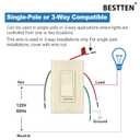 BESTTEN 2 Pack Almond Dimmer Wall Light Switch, Compatible with Dimmable LED, CFL, Incandescent and Halogen Bulb, Single Pole or 3-Way Dimmer Switches, 120VAC, Decorator Wall Plate Included