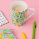 Lilly Pulitzer Cute Coffee Mug with Lemon Pattern, Ceramic Tea Cup with Bamboo Handle, Make Lemonade