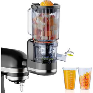 Juicer Attachment for KitchenAid, Cold Press Slow Juicer with 4.9" Large Feed Chute for Whole Fruits & Vegetables, Includes 2 * 1L Measuring Cups for KitchenAid Accessories and Attachments, Black