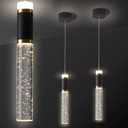 Led Pendant Light,Crystal Modern Kitchen Island Light Fixture,Adjustable Pendant Lighting for Kitchen Island,Black Gold Led Chandelier for Dining Room,Bedroom,Mini Pendant Spot Lights (2-Pack)