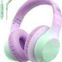 EarFun K3 Kids Headphones, Over Ear Headphones with Microphones, 85/94dB Volume Limit, HD Stereo Sound, Foldable Wired Headphone for School/Travel/Boys/Girls/Tablet/iPad (3.5mm Plug with Mic, Violet)