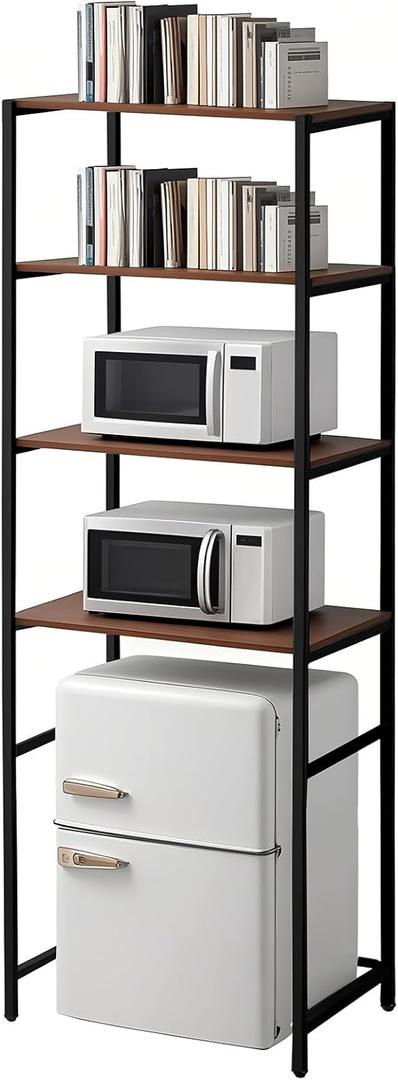 Colingmill 4 Tier Black Mini Fridge Stand with Storage for Dorm, Over Mini Fridge Multipurpose Storage Shelf Rack Standing Organizer for College Rooms Kitchen Pantry, Home, and Offices, Coffee, 18.3 x 23.6 x 82 inches