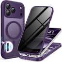 BERFY for iPhone 17 Pro Max Case, Compatible with MagSafe, Built-in Privacy Screen Protector and Camera Protection,Anti-Spy Full Body Shockproof Translucent Matte Phone Case for 17 Pro Max 6.9",Purple