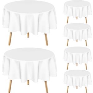 Horaldaily 6 Pack White Tablecloth 7070 Inch Round, Stain and Wrinkle Resistant Washable Table Cloth, Decorative Polyester Table Cover for Party Picnic Dinner Decor