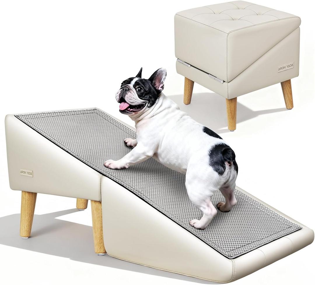 Dog Stairs for Small Dogs and Cats 16" H - with Encrypted Dot-Grip Non-Slip Surface, 2-in-1 Pet Ramp & Steps for Bed/Couch, Foldable Split Ottoman with Solid Wood Frame, Sturdy & Portable for Puppies