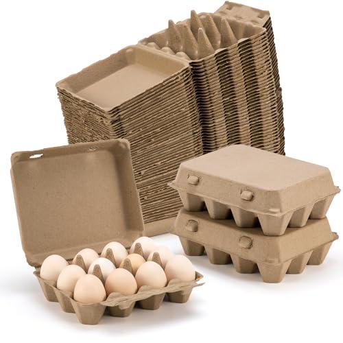 CINPIUK 50 Pack Egg Cartons, 3x4 Style Paper Pulp Egg Trays, Sturdy & Reusable Egg Holder 12 Count Dozen Chicken Egg Storage Tray for Farmers, Home Use & Transport