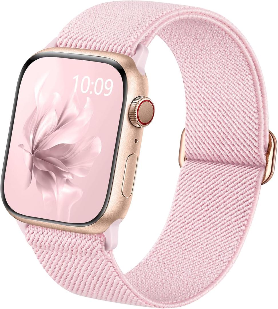 6 x Wepro Stretchy Solo Loop, Compatible with Apple Watch Band 38mm 40mm 41mm 42mm 44mm 45mm 46mm 49mm for Women Men, Soft Nylon Elastic Breathable Strap for iWatch Series SE 10 9 8 7 6 5 4 3 2 1 Ultra (Light Pink)