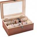 Wooden Bracelet Display Holder with Rods for Bangles & Watches  Brown Jewelry Organizer Box with Clear Lid, Velvet Lined Storage Case for Women & Girls