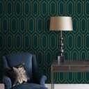 Safiyya 393"x17.3" Peel and Stick Wallpaper Geometric Wall Paper Gold and Dark Teal Contact Paper Self Adhesive Removable Wallpaper for Bedroom