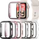 6 Pack Case for Apple Watch SE 3 (2025)/SE 2/SE/Series 6/5/4 40mm with Tempered Glass Screen Protector, Hard PC Ultra-Thin Scratch Resistant Protective Cover for iWatch 40mm Accessories (Black+Clear+Pink+Rose Gold+Silver+Classic Leopard)