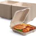 25 Pack Clamshell To Go Containers, 100% Compostable Disposable Take Out Food Containers, 6x6 inch Heavy-Duty To Go Boxes, Eco-Friendly Biodegradable Take Out Containers For Food