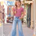 LessonZoo Girls Shirts Short Sleeve V Neck Ribbed Slim Fit Kids Tops Comfy Cute Summer Teen Girl Basic Tees(Peach Red,7-8 Years) (Pink)