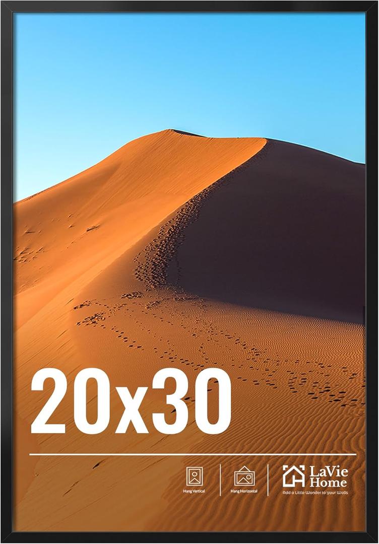 LaVie Home 20x30 Picture Frame for Wall Display, 20x30 Black Picture Frame with HD Plexiglas, 20 x 30 Poster Frame 1 Pack, Display Frame for Vertical or Horizontal, Classic Collection