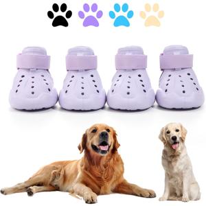 Dog Shoes, Dog Sandals for Hot Pavement, Non-Slip Waterproof Dog Booties for Winter Snowy Day and Summer, Adjustable Straps Easy-Clean Beach Outdoor Pet Boots Rugged Sole-4Pcs Purple (Size 4:2.24''x1.73'')(L*W))