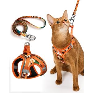 PetThem Upgraded Cat Harness and Leash Set - Step-in Escape Proof Adjustable Cat Harness, Comfortable Soft Lightweight, Reflective Harness for Walking, Travel, Camping (King of The Jungle, M)