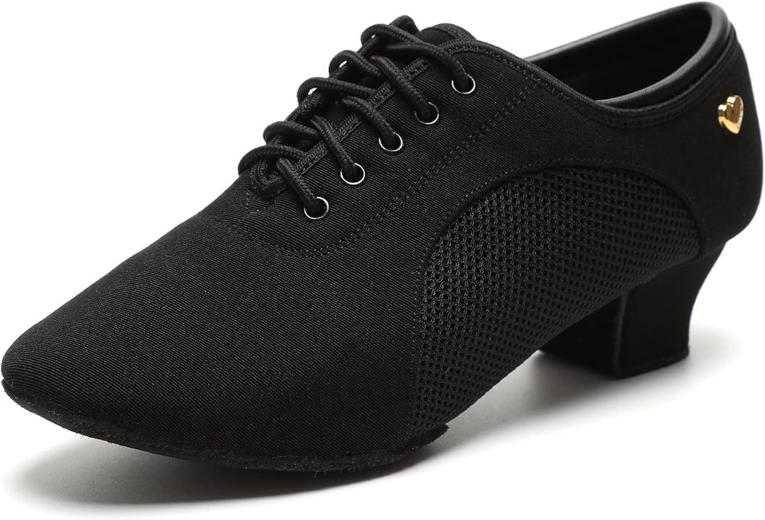 RoseMoli Women's Latin Dance Shoes Lace-up Ballroom Modern Salsa Rhythm Teaching Practice Professional Performance Dance Shoes (7, Black-1.5inch Heels)