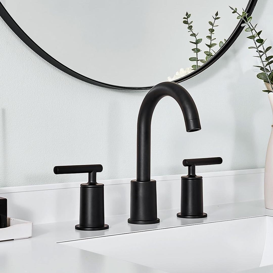 ANDY STAR Black Bathroom Faucet 3 Hole, 8 Inch Widespread Bathroom Faucet with Pop Up Drain, 360 Swivel Spout, Modern 2 Handle Vanity Faucet with cUPC Supply Lines