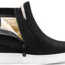 DREAM PAIRS Womens Slip on High Top Wedge Sneakers Hidden Heel Platform Wedgie Ankle Booties (7, Black/Pu)