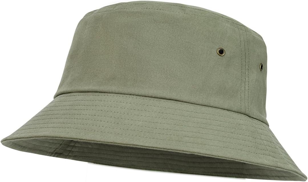 BOTVELA Men Cotton Bucket Hats Foldable Outdoor Sun Hat Unisex Flat Top Caps (7 3/8-7 1/2, Army Green)