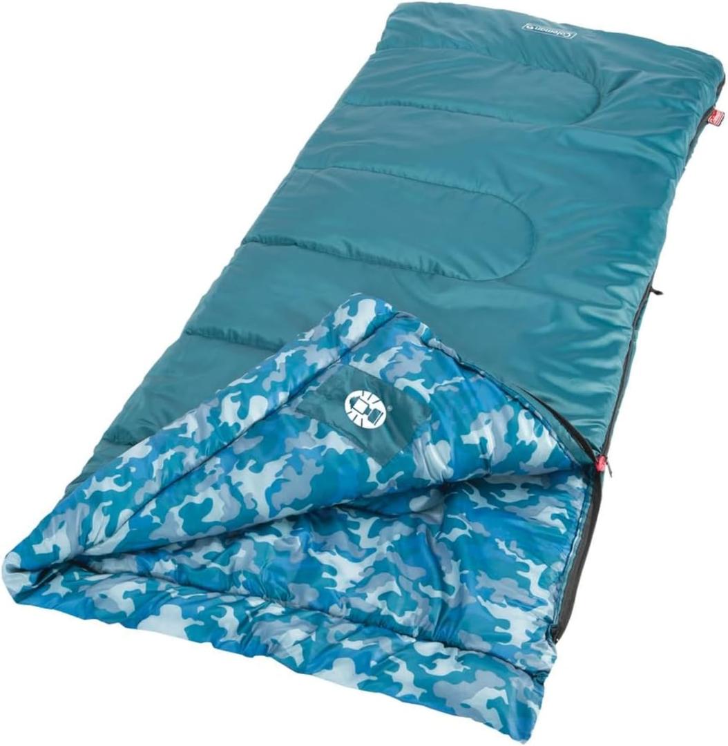 Coleman Kids 45F Sleeping Bag for Children up to 5ft 5in Tall, Lightweight & Warm Sleep Sack for Indoor/Outdoor Use, Machine Washable (Blue)