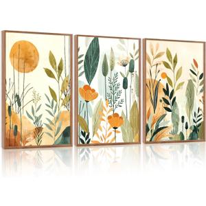 CHDITB Framed Boho Floral Botanical Wall Art Wildflower Poster 24”x36” x3
Large Green Orange Floral Prints, Modern Flowers Canvas Paintings, Minimalist Wildflower Picture For Hallway Office Decor