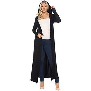 Isaac Liev Women's Maxi Cardigan Casual Extra Long Open Front Floor Length Lightweight Duster Cardigans Women's with Hoodie, M
