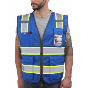 Dib Safety Reflective Mesh Vest High Visibility Two Tone with Pockets and Zipper, Blue Mesh with Yellow Trim 2X